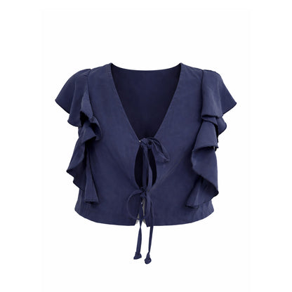 Ruffle Sleeve Tie Front Crop Top