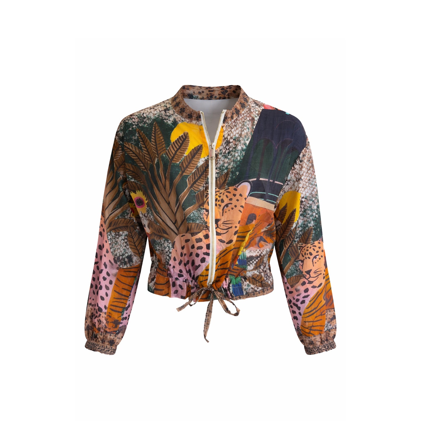 Sheer Printed Zip-Up Blouse