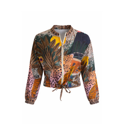 Sheer Printed Zip-Up Blouse