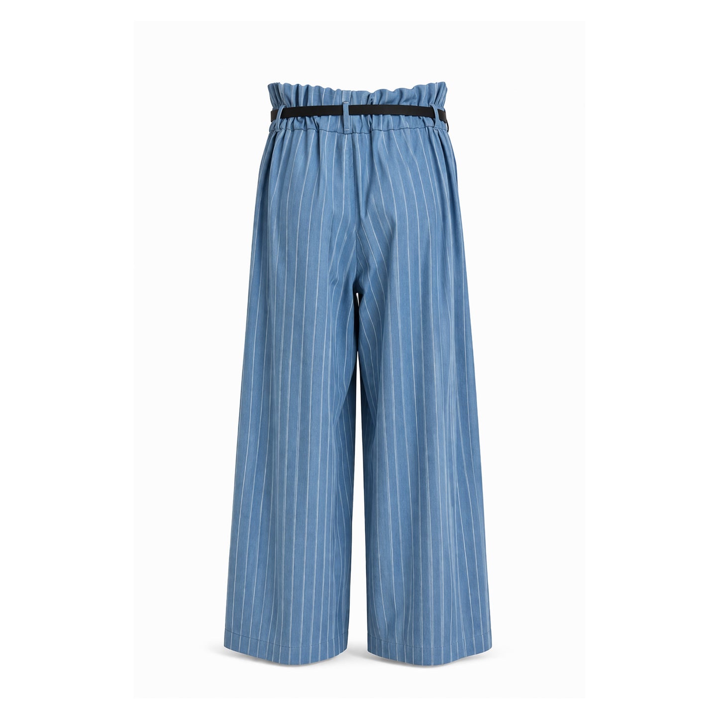 Pinstripe Wide-Leg Pants with Belt