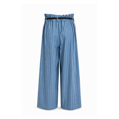 Pinstripe Wide-Leg Pants with Belt