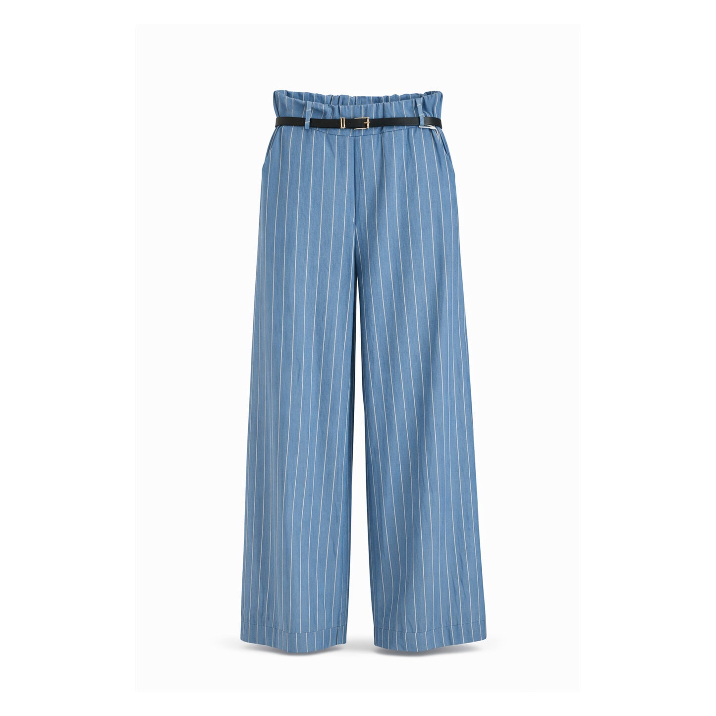 Pinstripe Wide-Leg Pants with Belt