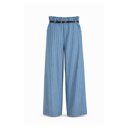 Pinstripe Wide-Leg Pants with Belt
