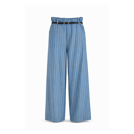 Pinstripe Wide-Leg Pants with Belt