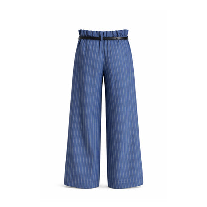 Pinstripe Wide-Leg Pants with Belt