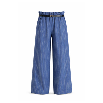 Pinstripe Wide-Leg Pants with Belt