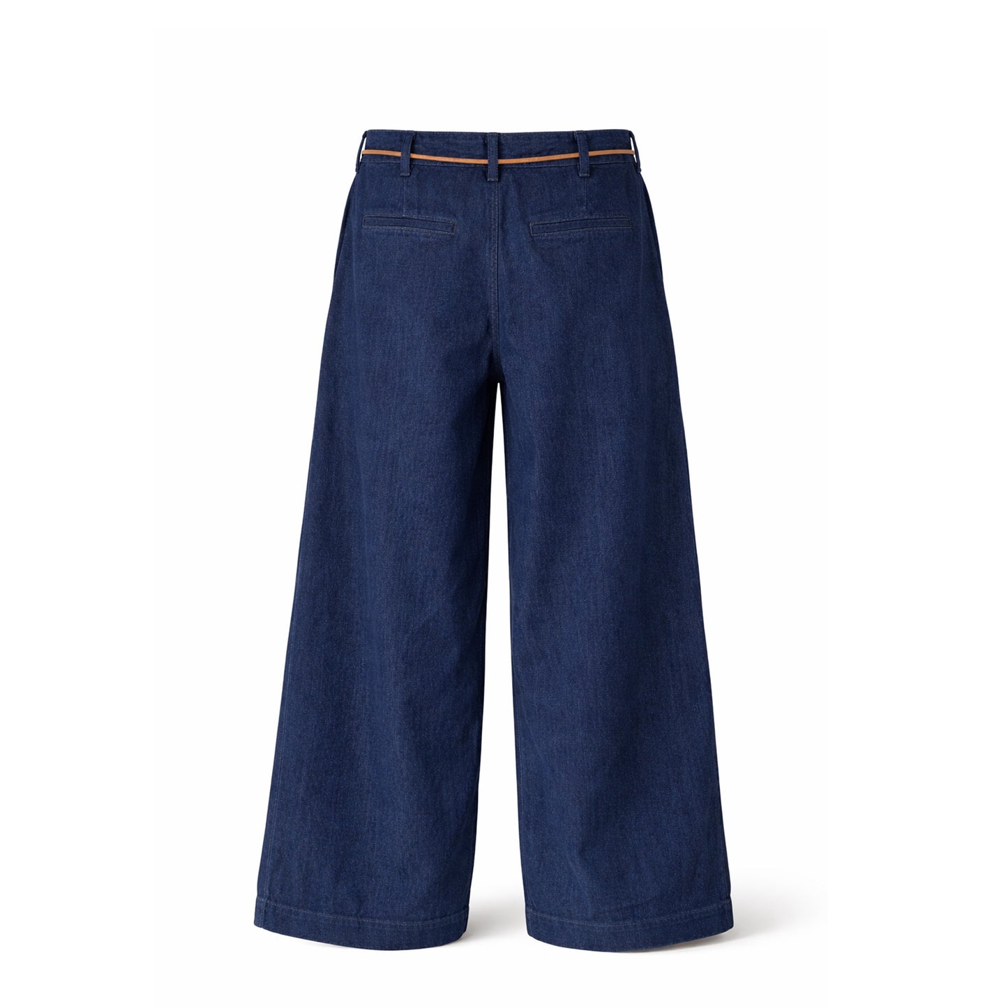 Wide Leg Denim Pants with String Belt