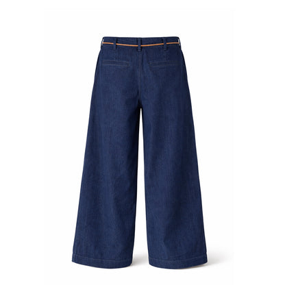 Wide Leg Denim Pants with String Belt