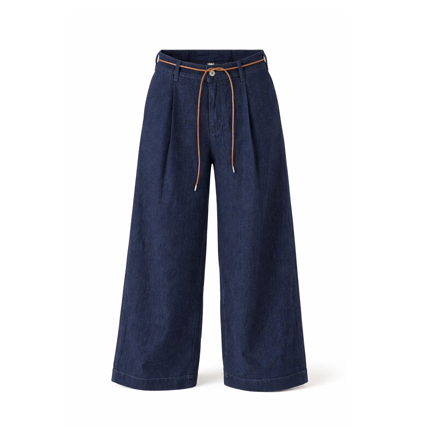 Wide Leg Denim Pants with String Belt