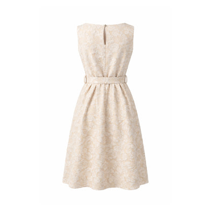 Floral Lace Belted A-Line Dress