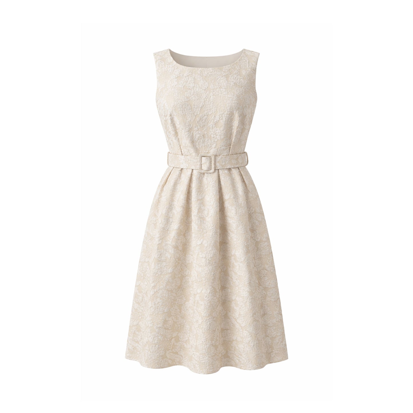 Floral Lace Belted A-Line Dress