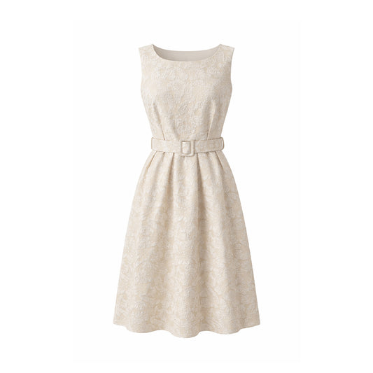 Floral Lace Belted A-Line Dress