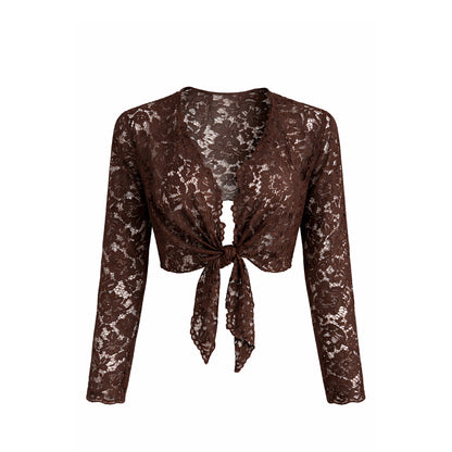 Sheer Lace Tie-Front Crop Top