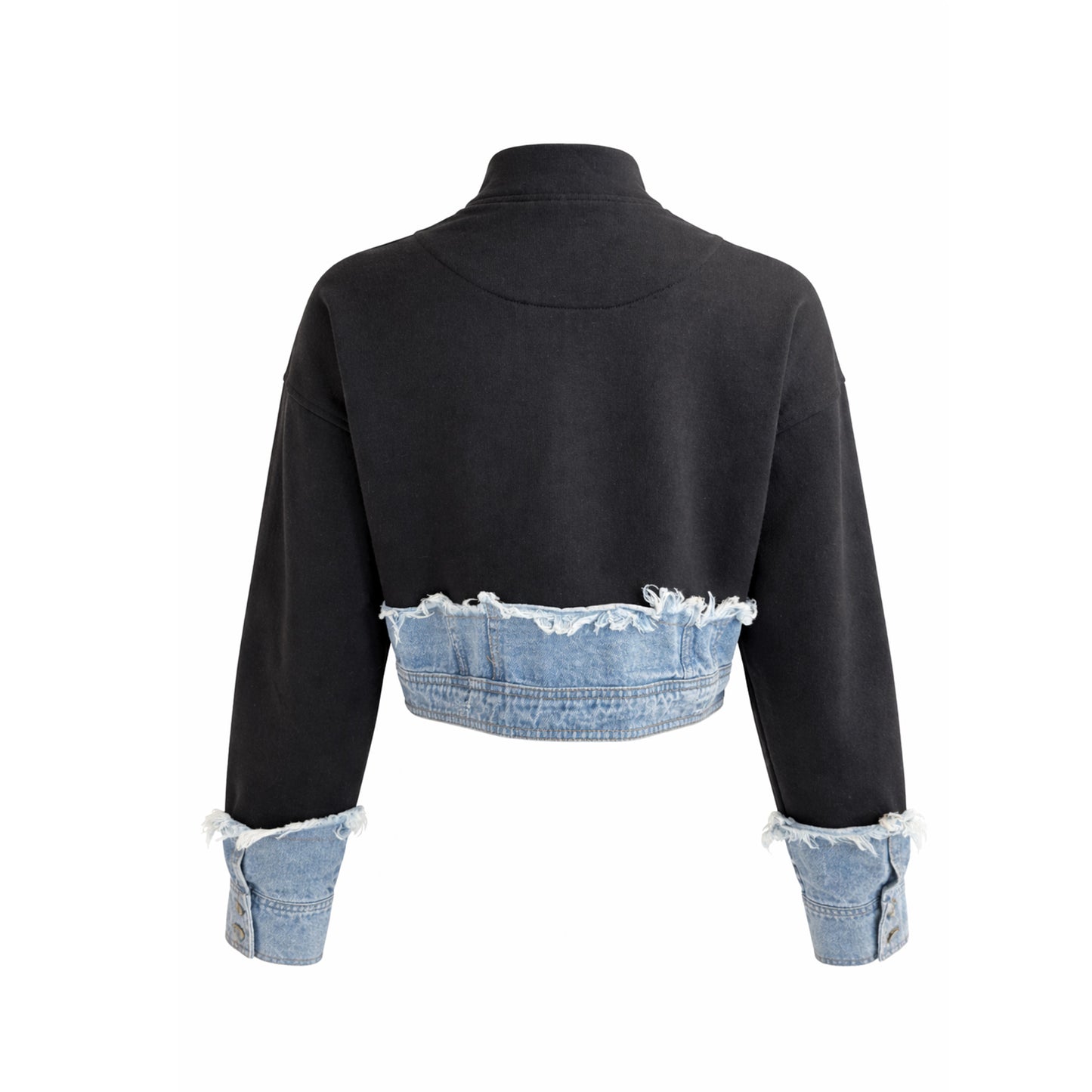 Bomber Jacket with Frayed Denim Hem