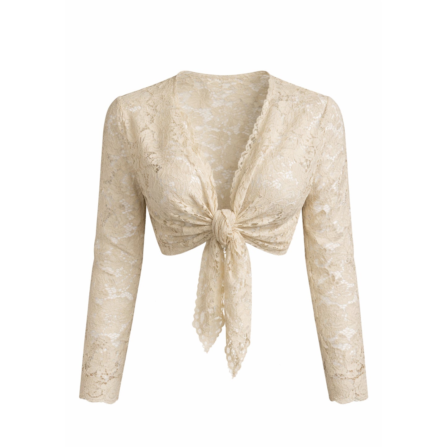 Sheer Lace Tie-Front Crop Top