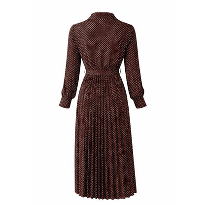 Polka Dot Pleated Midi Dress with Belt