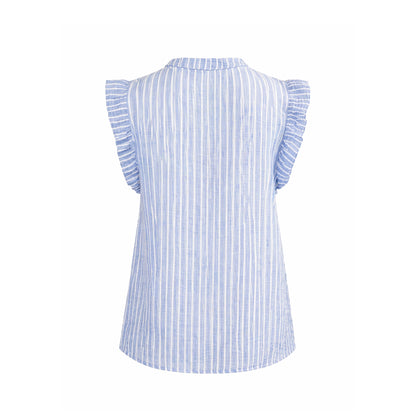 Striped Ruffle Sleeve Blouse
