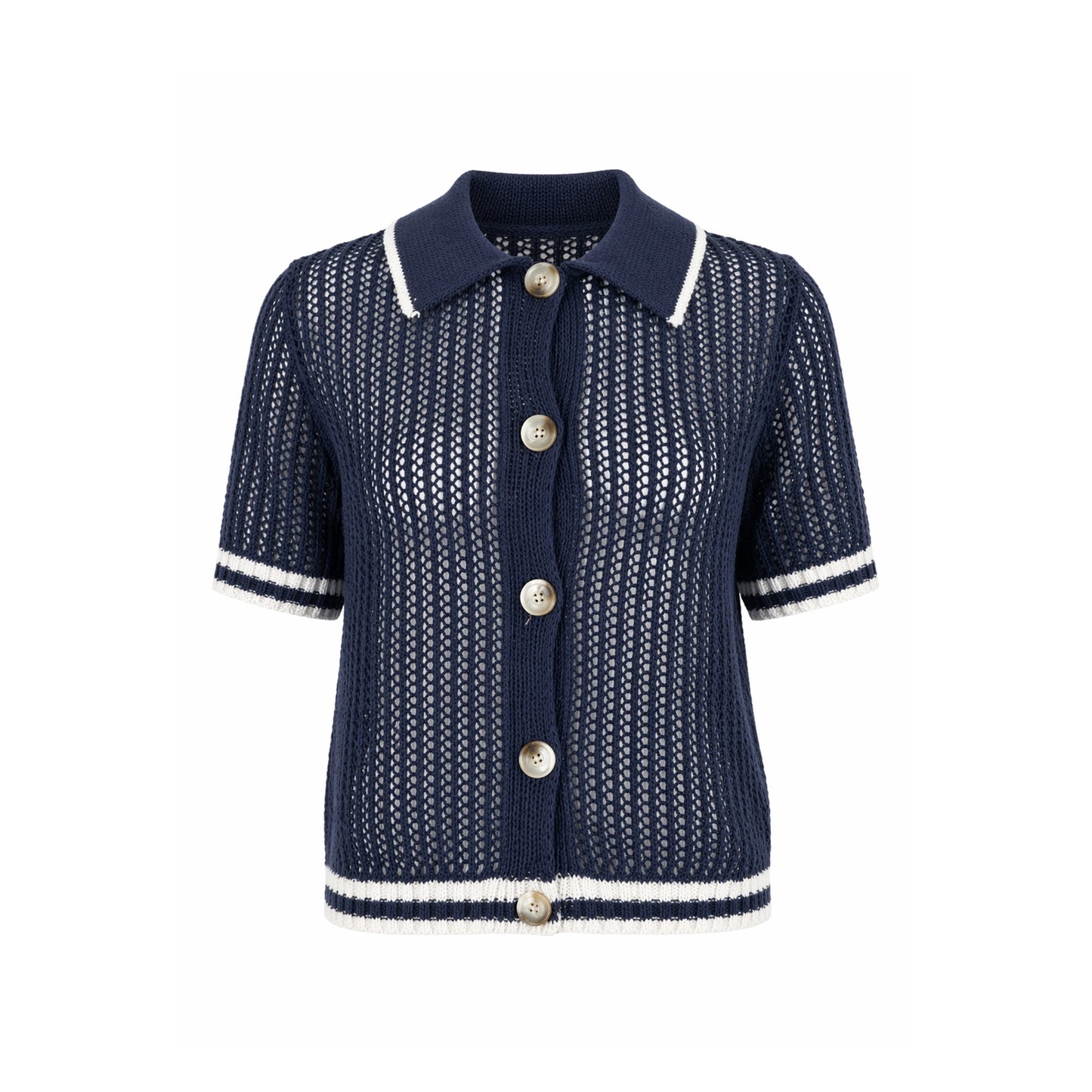 Crochet Knit Button-Up Cardigan Top