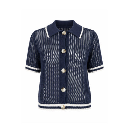 Crochet Knit Button-Up Cardigan Top