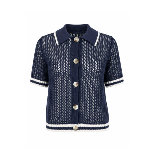 Crochet Knit Button-Up Cardigan Top