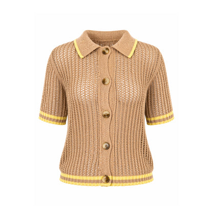 Crochet Knit Button-Up Cardigan Top