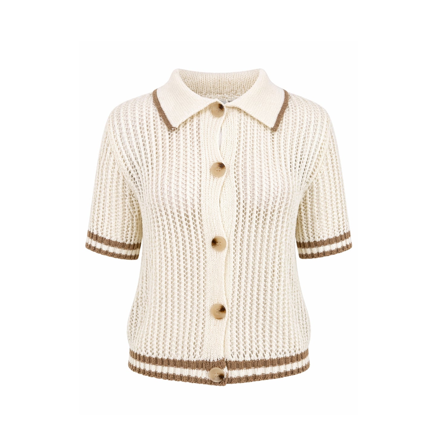 Crochet Knit Button-Up Cardigan Top