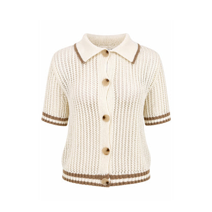 Crochet Knit Button-Up Cardigan Top