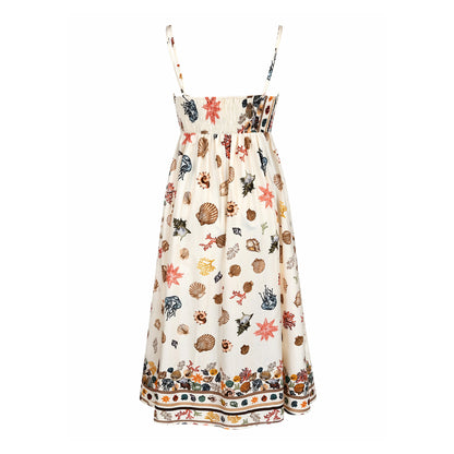 Seashell Print Strappy Midi Dress