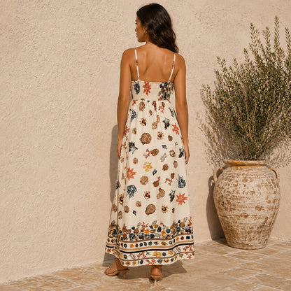Seashell Print Strappy Midi Dress