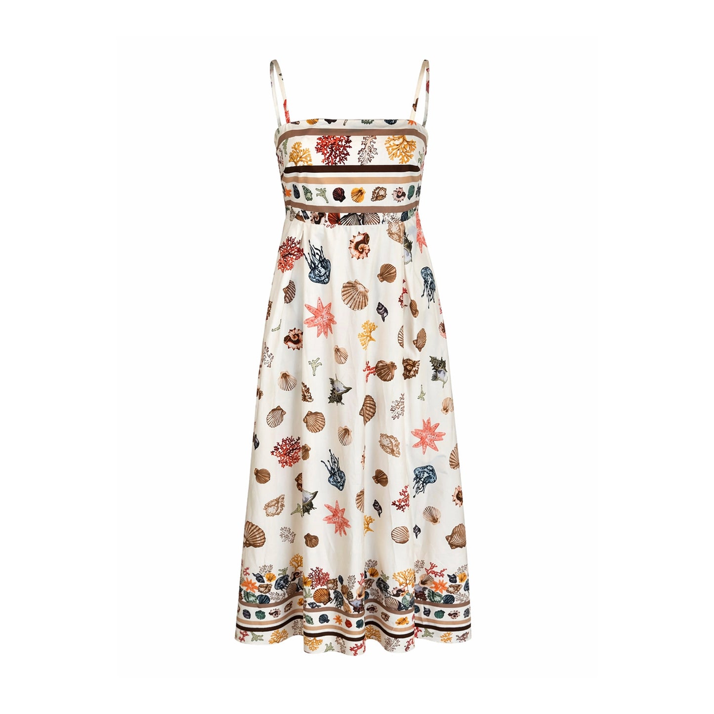 Seashell Print Strappy Midi Dress