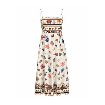Seashell Print Strappy Midi Dress