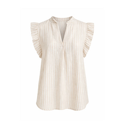 Striped Ruffle Sleeve Blouse