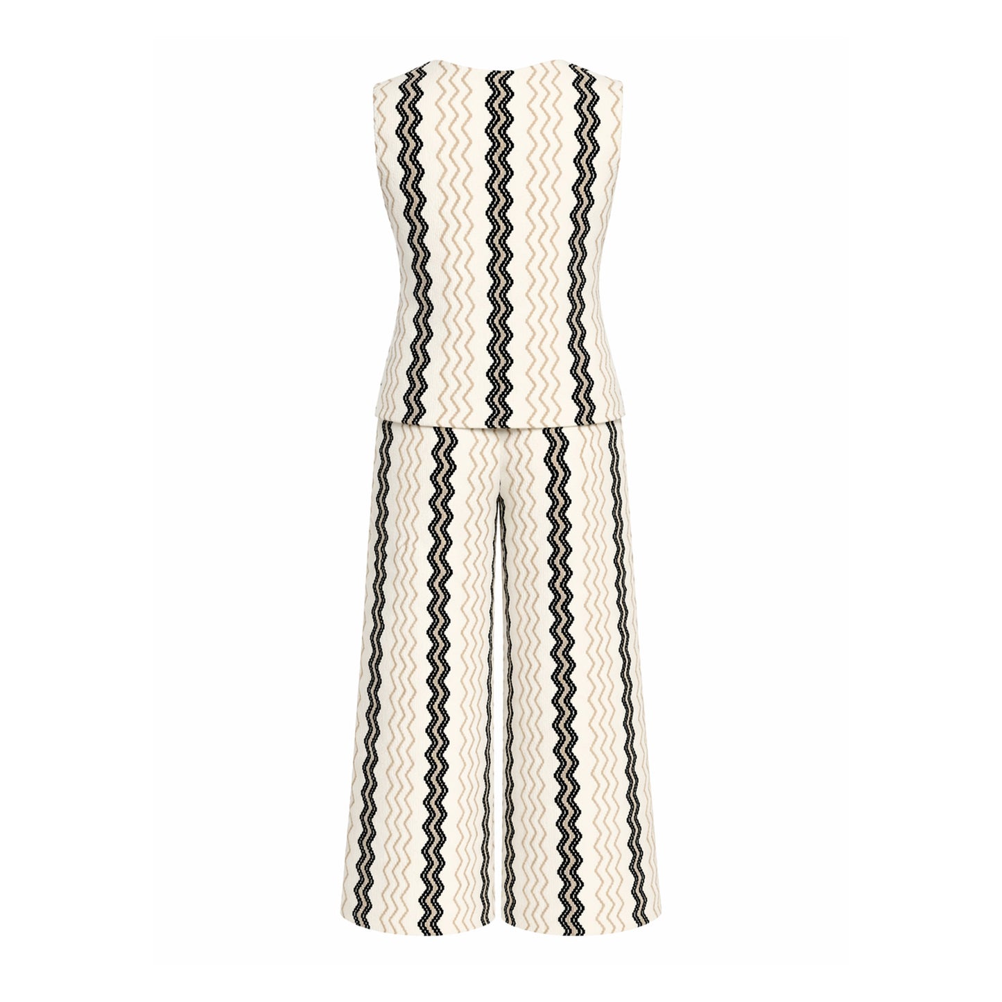 Zigzag Knit Vest & Wide-Leg Pants Set