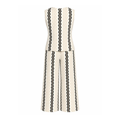 Zigzag Knit Vest & Wide-Leg Pants Set