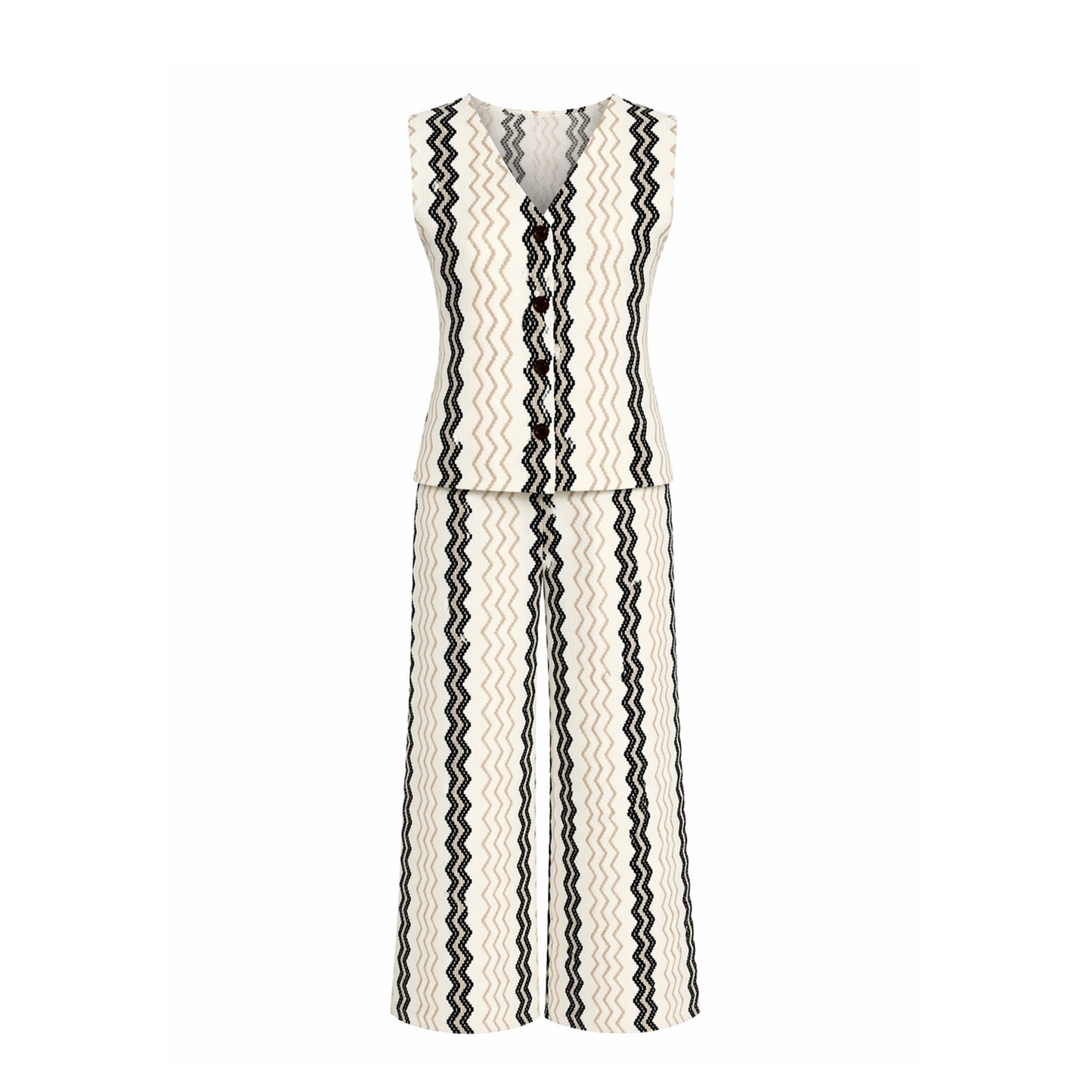 Zigzag Knit Vest & Wide-Leg Pants Set