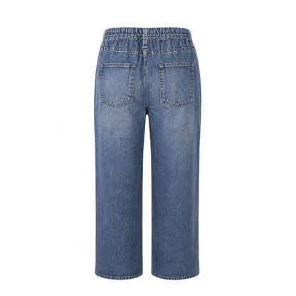 Terry Denim Elastic Waist Straight-Leg Jeans