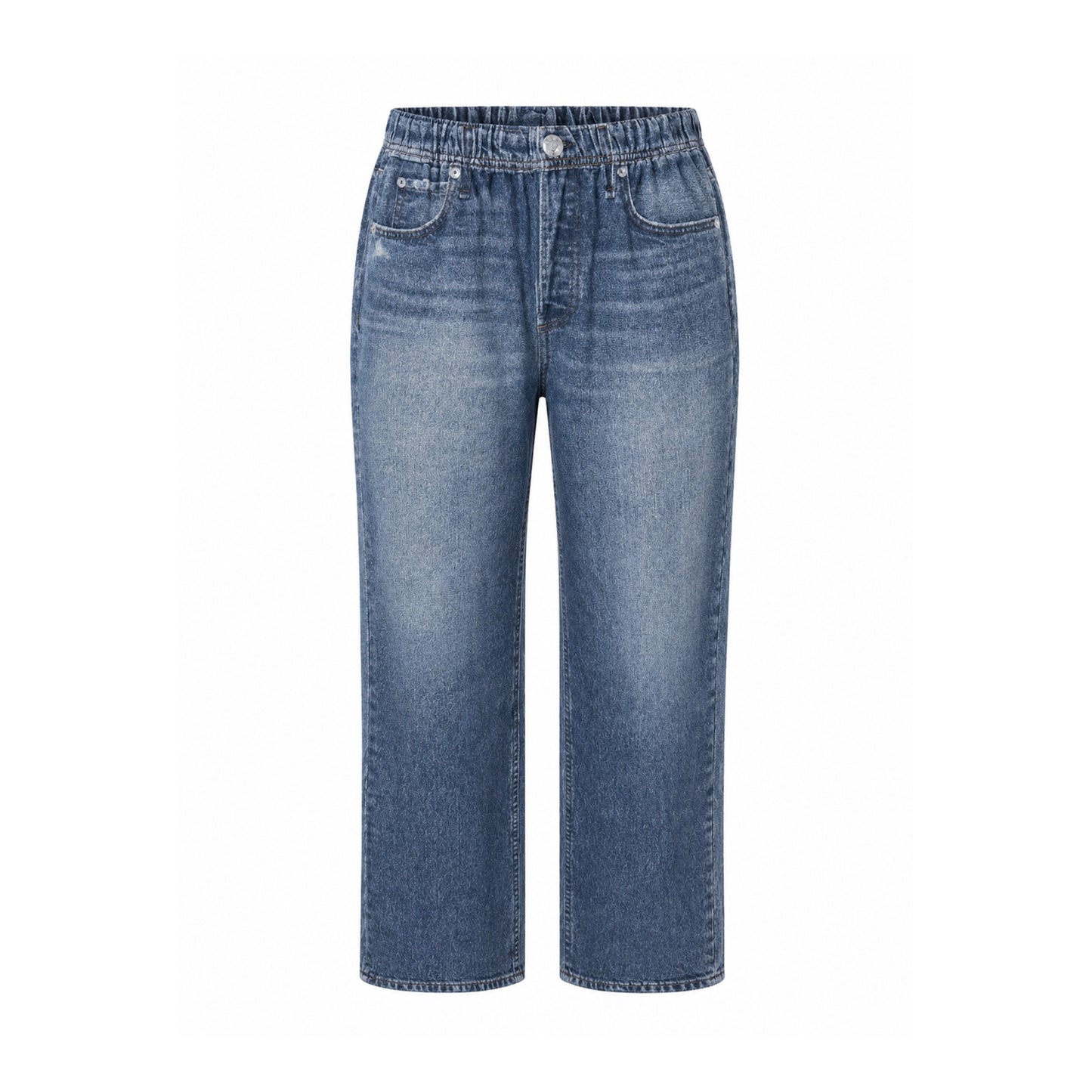 Terry Denim Elastic Waist Straight-Leg Jeans