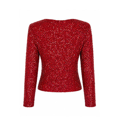 Sequin Long Sleeve V-Neck Top