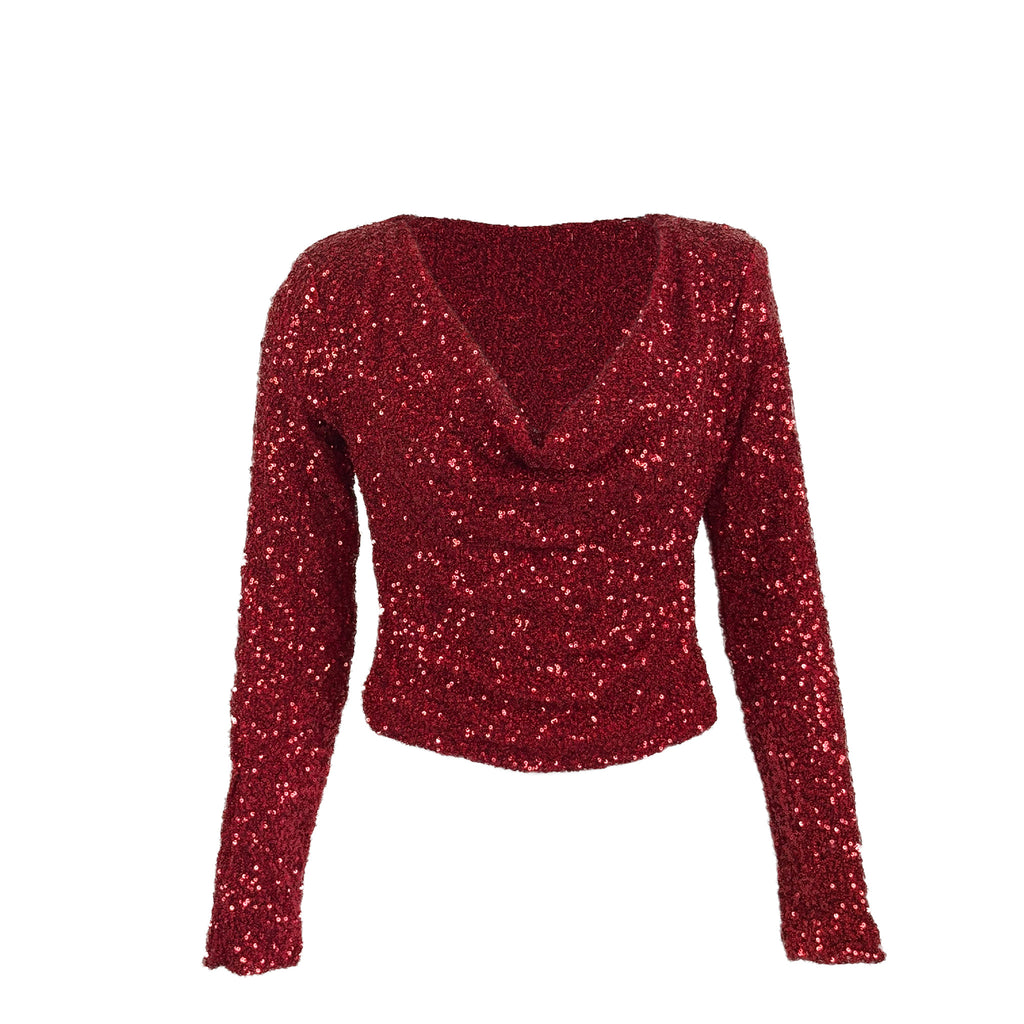 Sequin Long Sleeve V-Neck Top