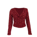 Sequin Long Sleeve V-Neck Top