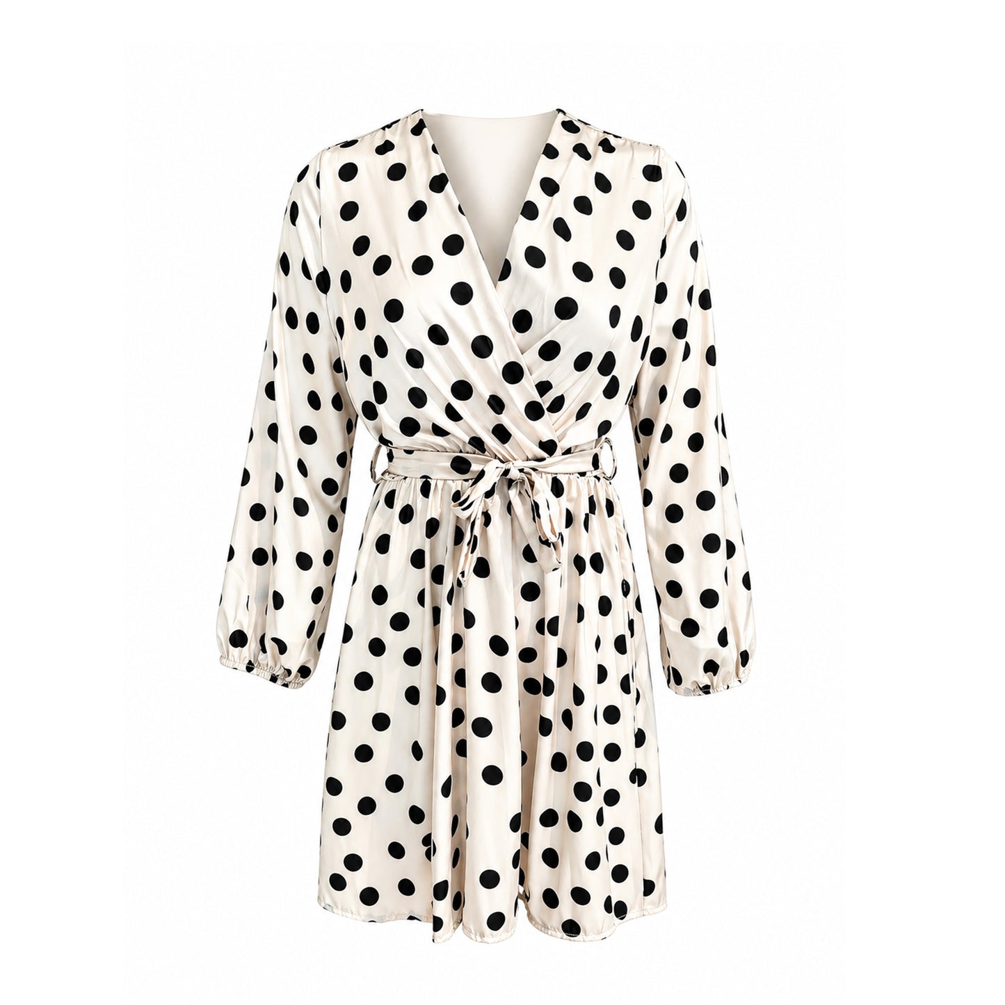 Polka Dot Wrap Mini Dress with Tie Waist