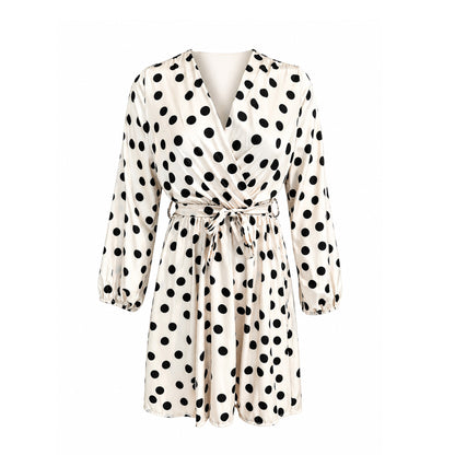 Polka Dot Wrap Mini Dress with Tie Waist
