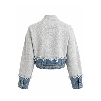 Bomber Jacket with Frayed Denim Hem