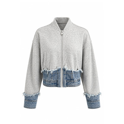 Bomber Jacket with Frayed Denim Hem
