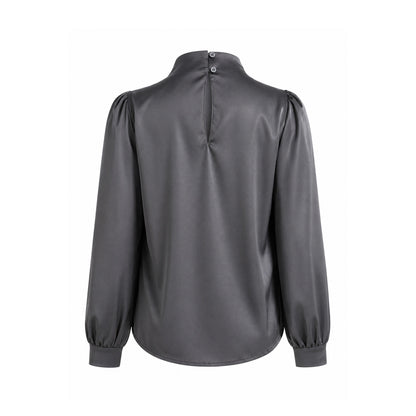 High Neck Draped Blouse with Pearl Detail