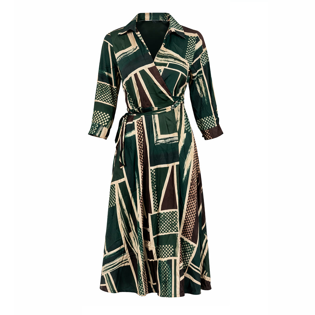 Abstract Print Wrap Maxi Dress