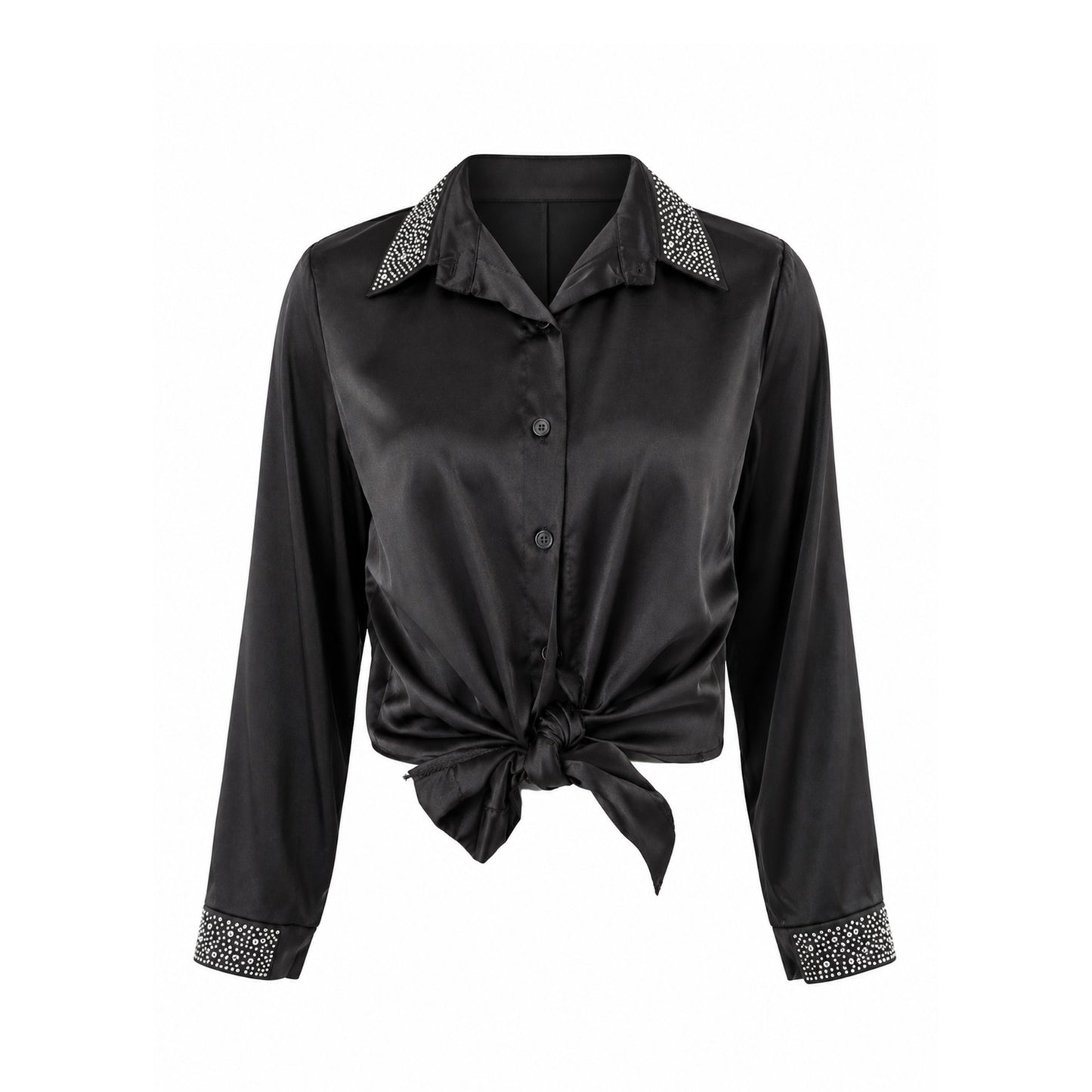 Satin-look Blouse with Rhinestone Details