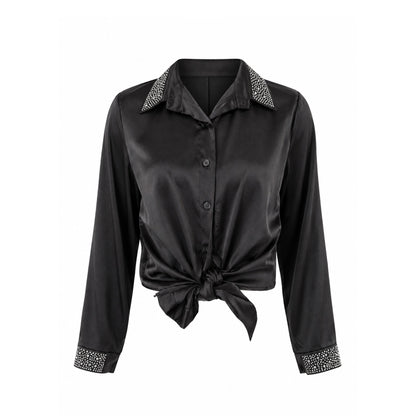 Satin-look Blouse with Rhinestone Details