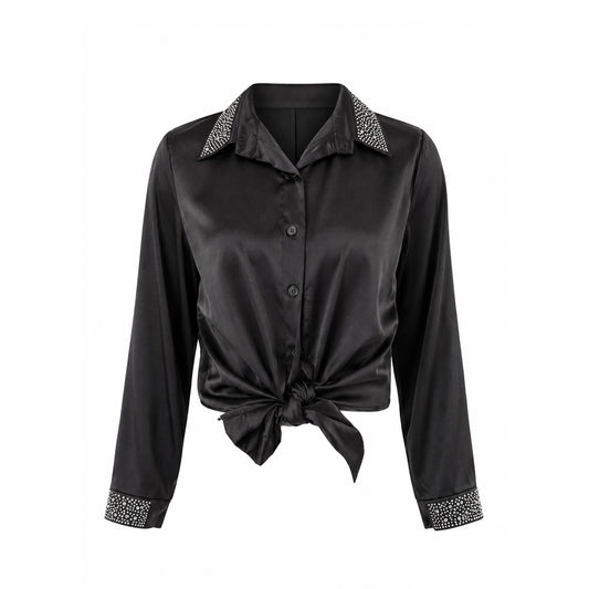 Satin-look Blouse with Rhinestone Details