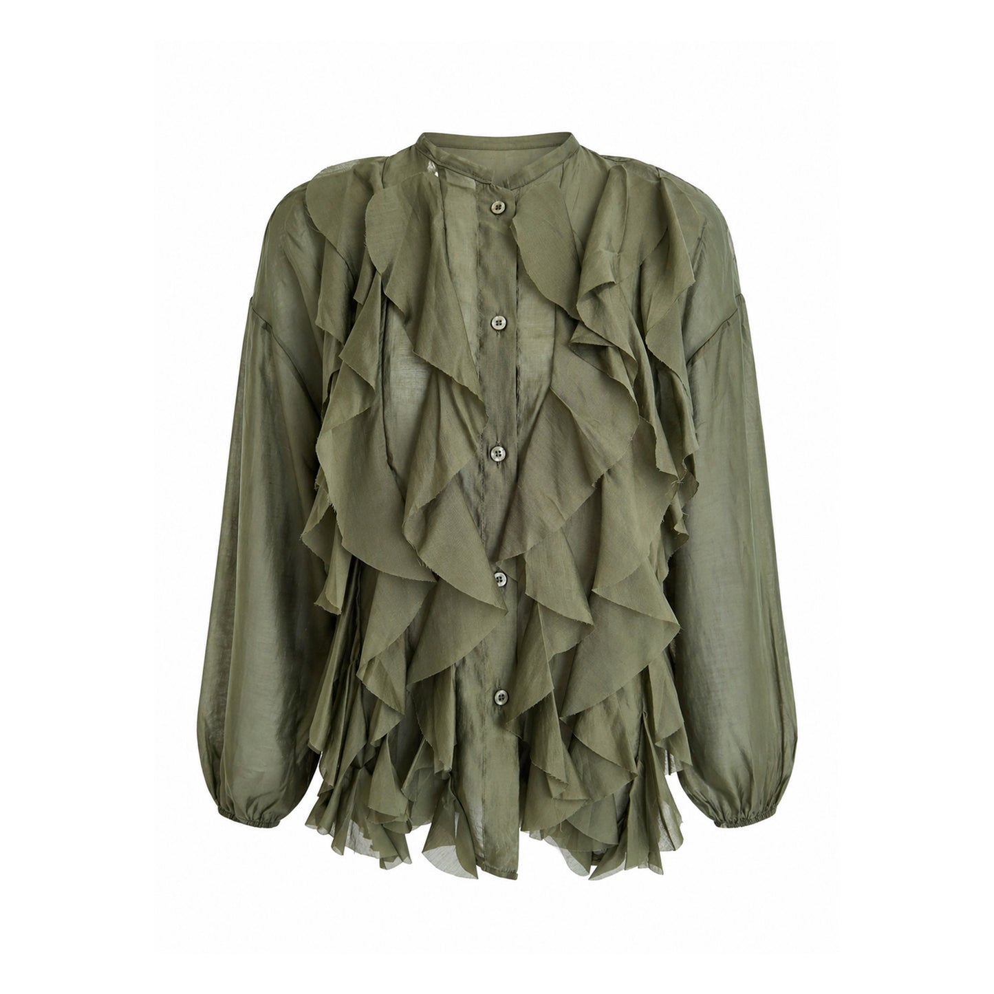 Ruffle Sheer Blouse – Lightweight Button Front